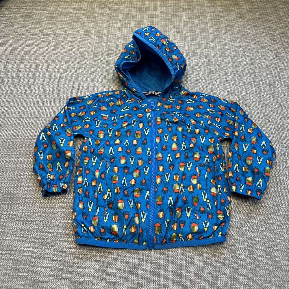 Lands End Toddler Boys 3T Blue Beetle Insect Print Hooded Windbreaker Jacket